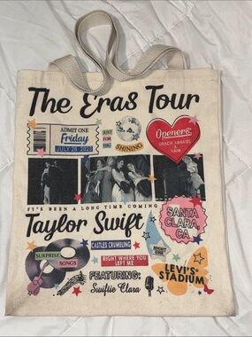 Taylor Swift Cream Tote with Multicolor Eras Tour Graphics